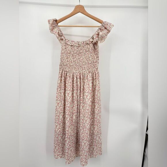 Exlura Dresses & Skirts - Womens Smocked Calf Midi Dress In Pink | large | cottagecore